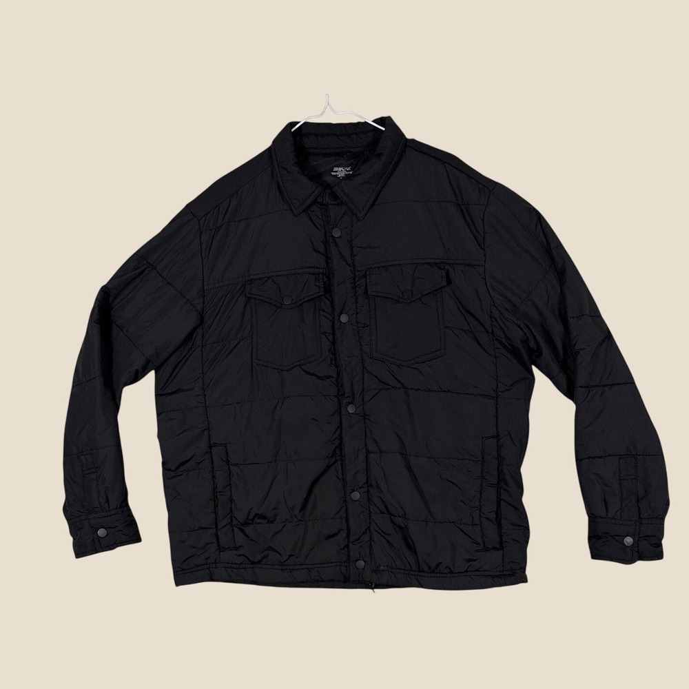 Young USA Mens XL Black Quilted Puffer Shirt Jacket Snap Front Shacket Coat